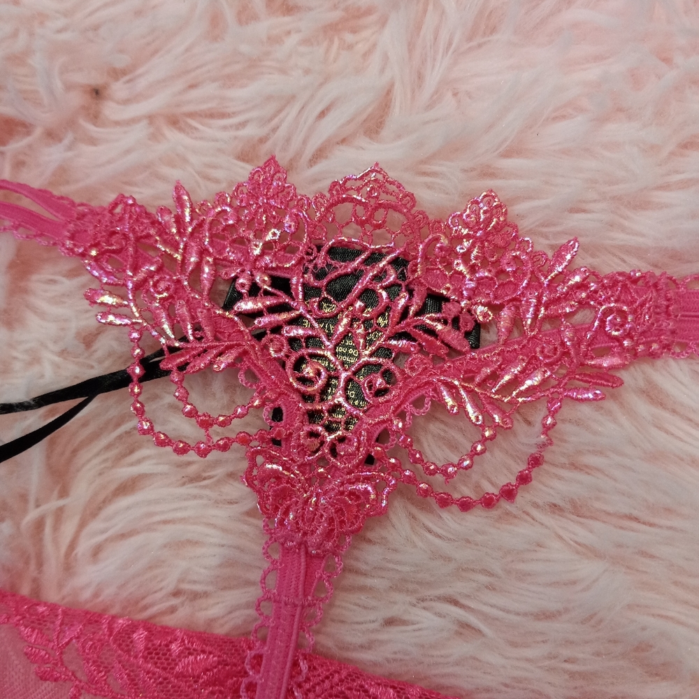 Honey Birdette luxury lingerie panty & suspender-Natalie wild pink! Shimmery sex - Picture 14 of 16